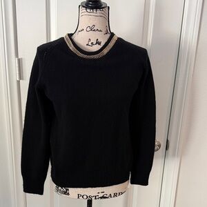 Burberry London Black Crew Sweater with Gold Chain Neck Trim